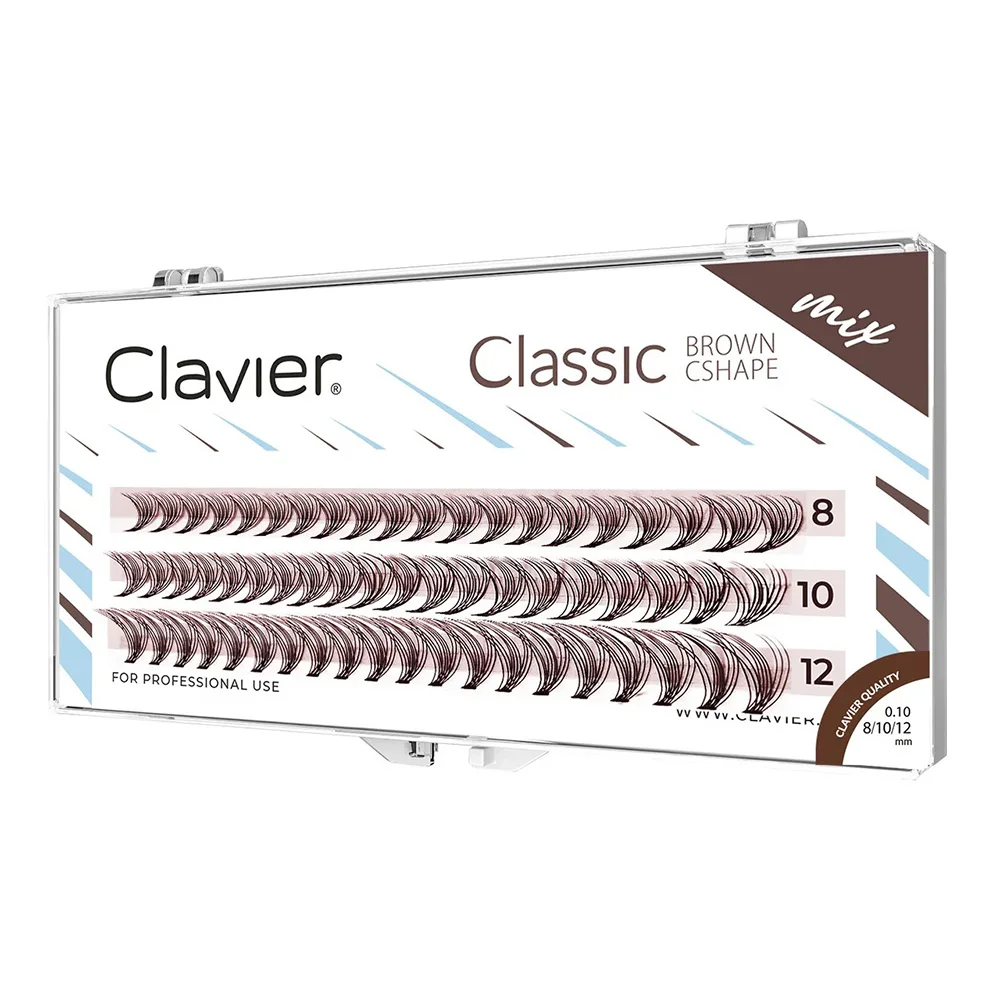 Clavier คลาสสิกขนตาสีน้ําตาลธรรมชาติ Cluster Lash 10D แต่ละ Segment Eyelash Professional C Curling