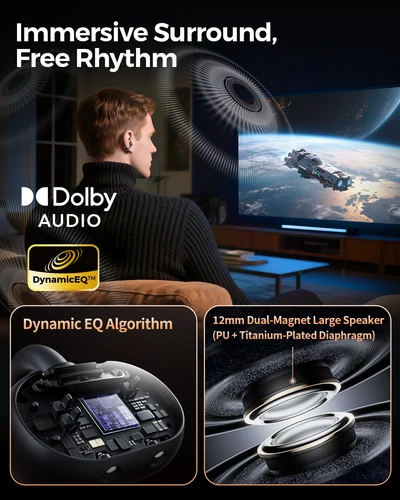 Imagen 2 del producto Auriculares inalámbricos SoundPEATS Clip1, auriculares abiertos Bluetooth V5.4 con Audio Dolby + LDAC + alta resolución, controlador de doble imán de 12 mm