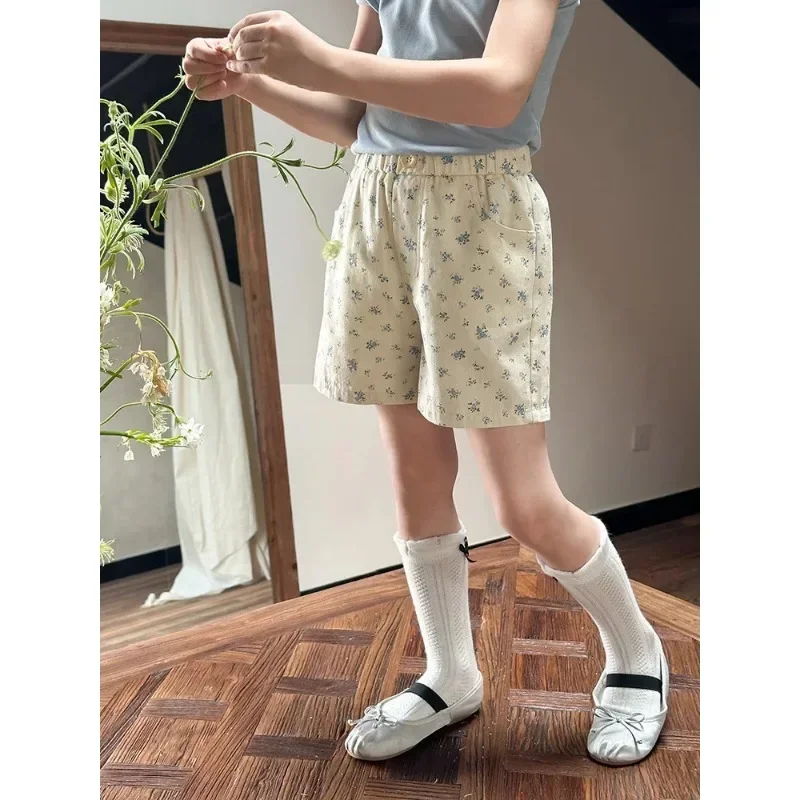 Children Clothing 2024 Summer New Fashionable Baby Girls Korean Style Fresh Sweet Floral Fashionable Girls Sweet Cute Shorts