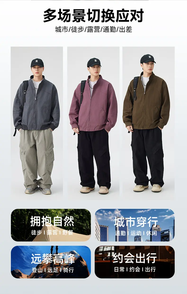 Neue 2026 Frühling Herbst Lässige Herren Baumwolljacke Outdoor Einfarbiger Reißverschluss Stehkragen Mantel Streetwear Winddichte Oberbekleidung – Detail 5