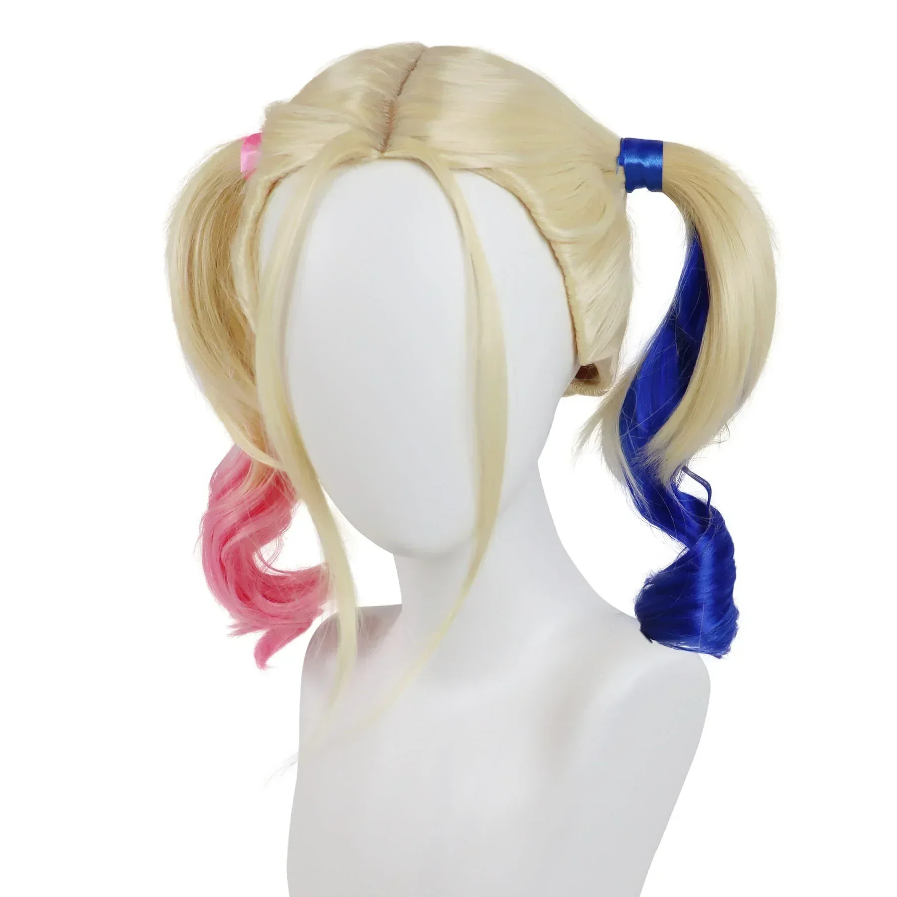 Synthetic Blonde Curly Pink and Blue Wigs for Women Curly Two Ponytails Wig for Girl Halloween Costume Party Cosplay Wig Drag