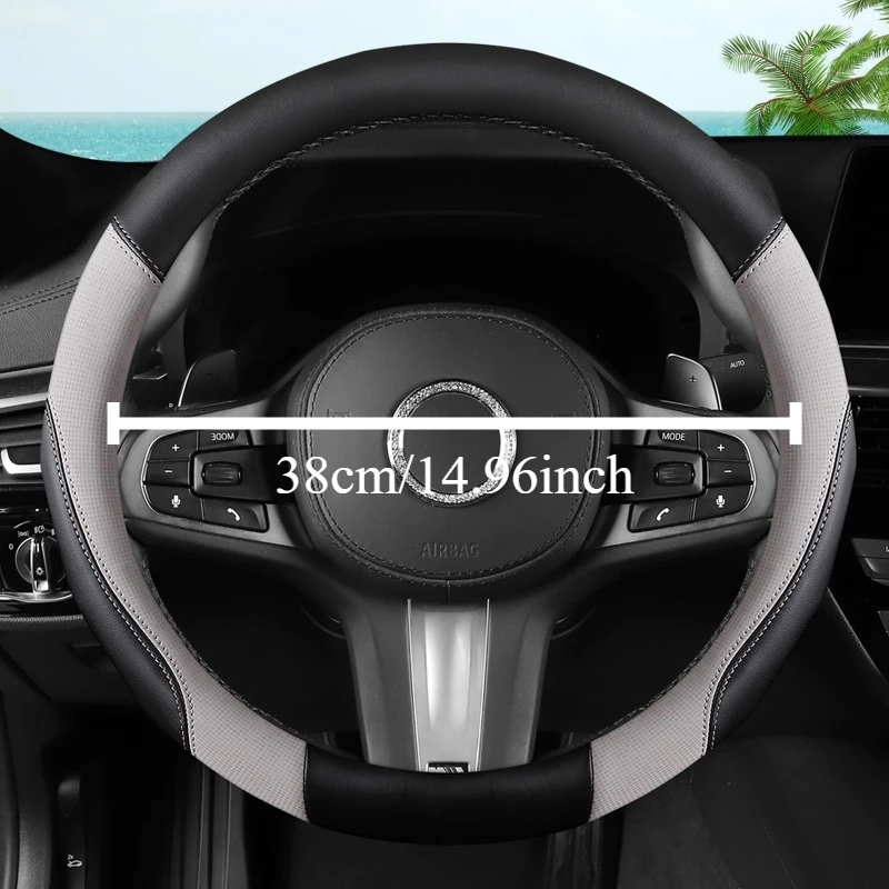 غطاء عجلة قيادة السيارة العالمي لجميع المواسم - جلد نابا بنمط ماسي جديد، مقاس داخلي متين للسيارات