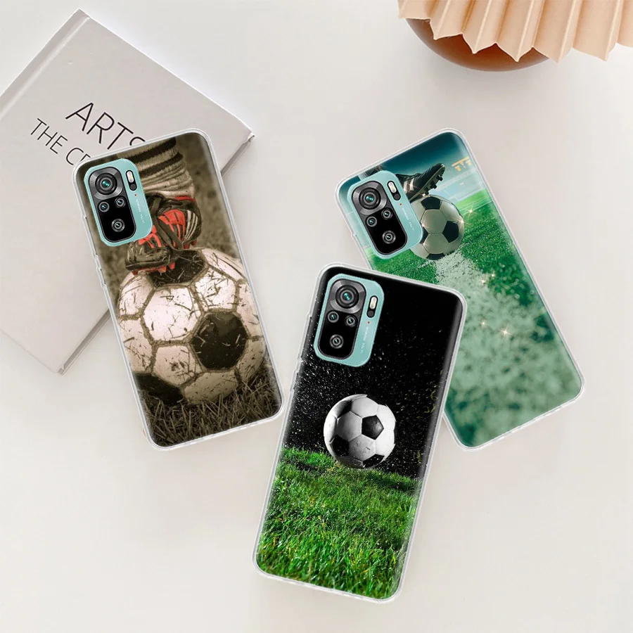 Football Soccer Ball Design Phone Case For Xiaomi Poco X6 X5 X4 F4 GT X3 F6 Pro 5G M5 M5S M4 M3 F5 F3 F2 F1 Mi Note 10 Lite Cle