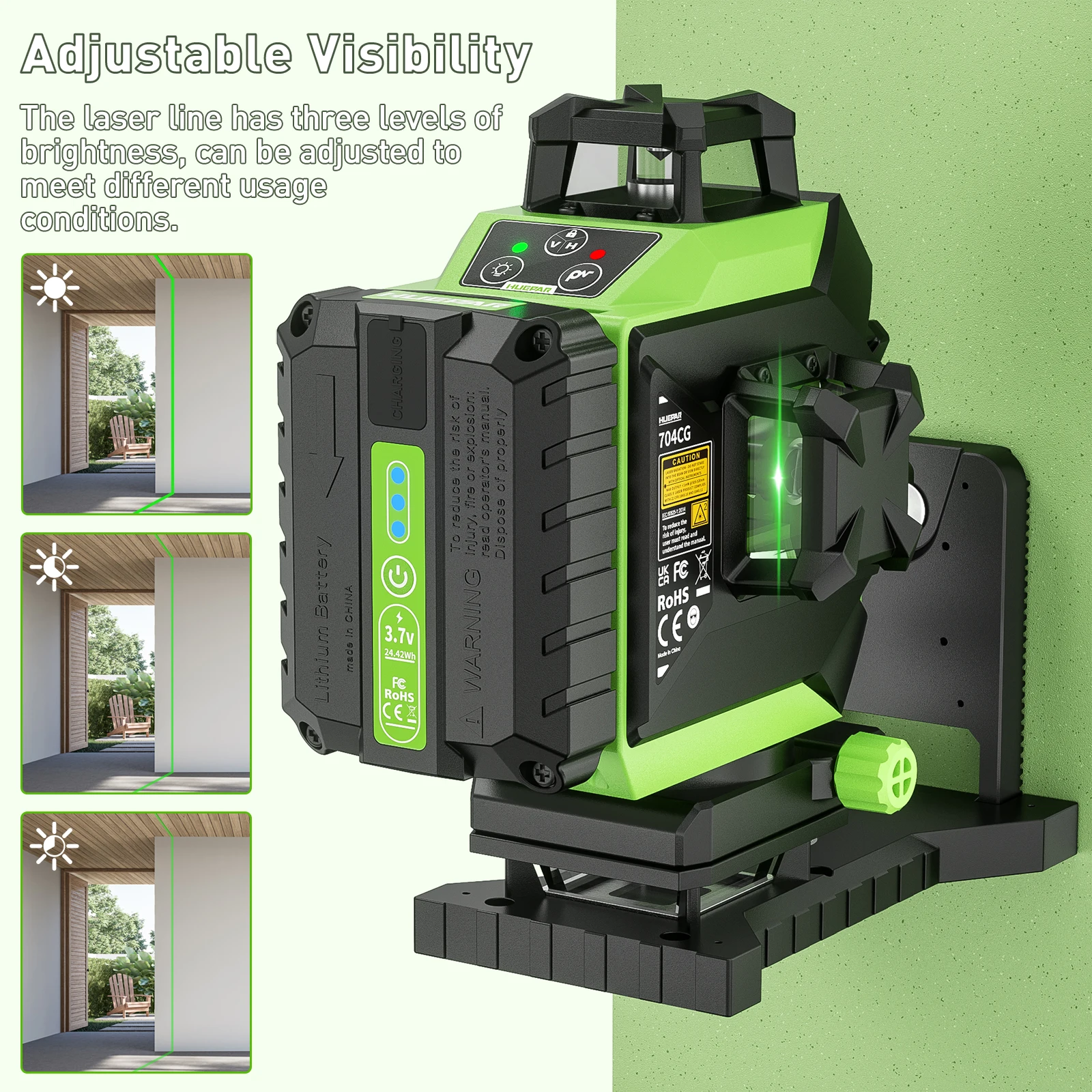 Imagem -03 - Green Beam Cross Line Tool Grupo Auto-nivelamento 16 Linhas Linha Cruzada Ladrilho Piso Hard Carry Case 704cg Huepar4d
