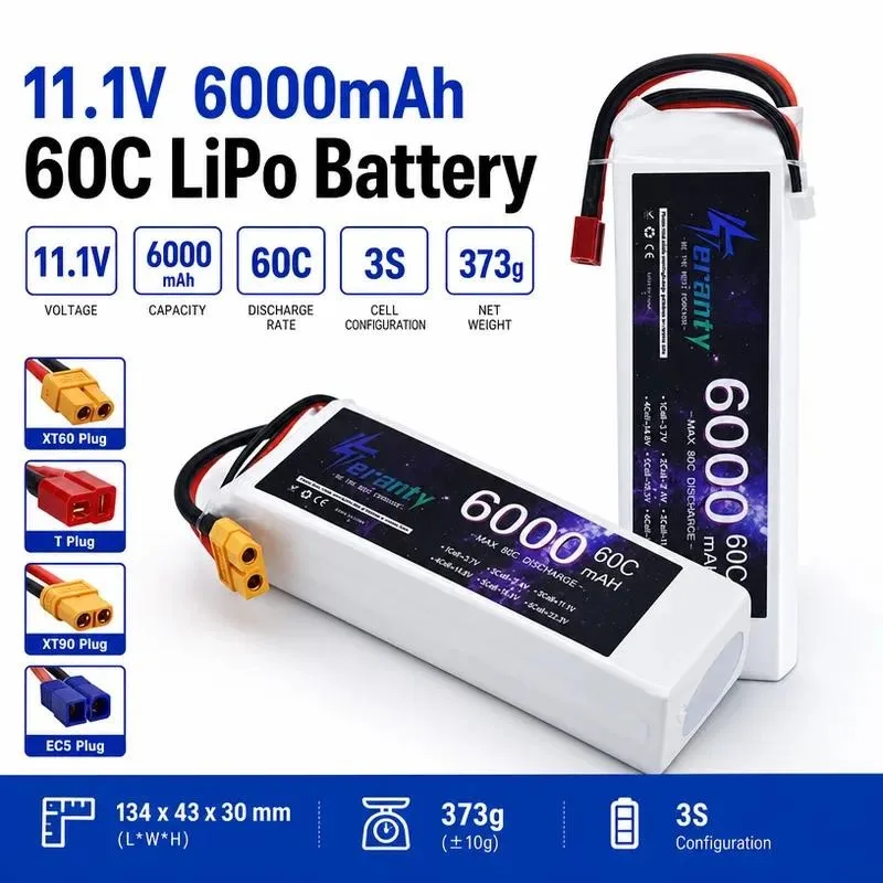 Wholesale 6000mAh 3S 11.1V 60C Lithium Battery for RC Drone Model Aircraft Remote Control High Discharge Lipo Battery