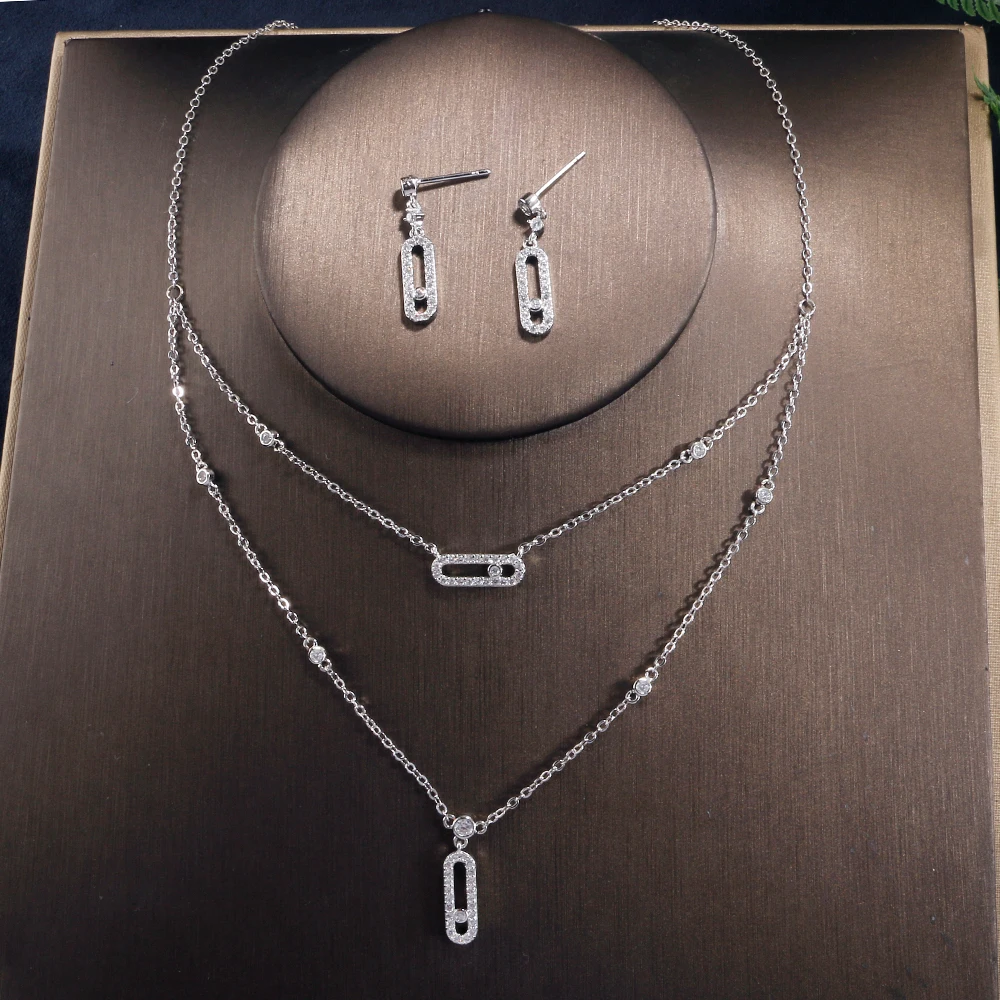 RAKOL Pave zircone set di gioielli con ciondolo ovale per donna orecchini con collana a doppio strato gioielli alla moda impilabili personalizzati