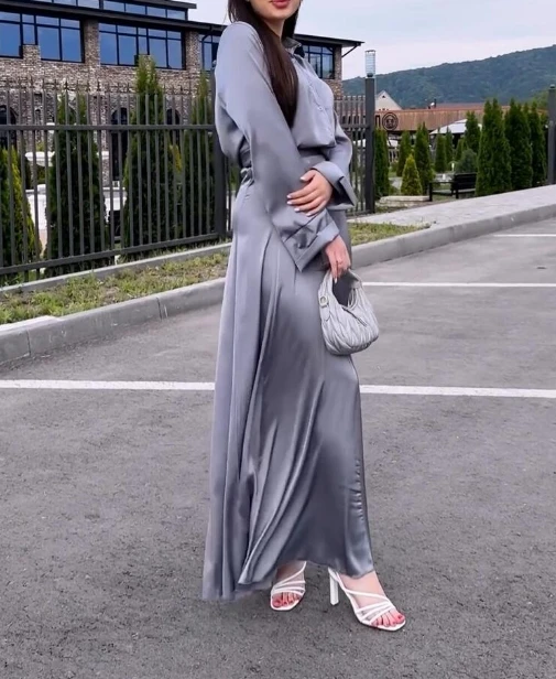 Henan Girls' New 2024 Popular Soft Satin Fashionable Temperament Long Sleeved Shirt and High Waisted Long Skirt Set In Stock