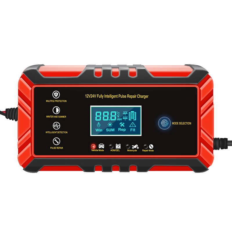 ที่ชาร์จแบตเตอรี่รถยนต์อัจฉริยะสำหรับรถยนต์ AC 110v-240v agm เจลเปียกซ่อมกรดตะกั่วชาร์จแบตเตอรี่รถยนต์