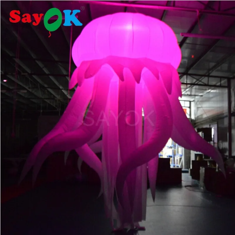 Giant Inflatable LED Decoration Hanging Jellyfish Glowing with 16 Colors 11.48-feet for Home Bar Wedding Party Stage Decorations