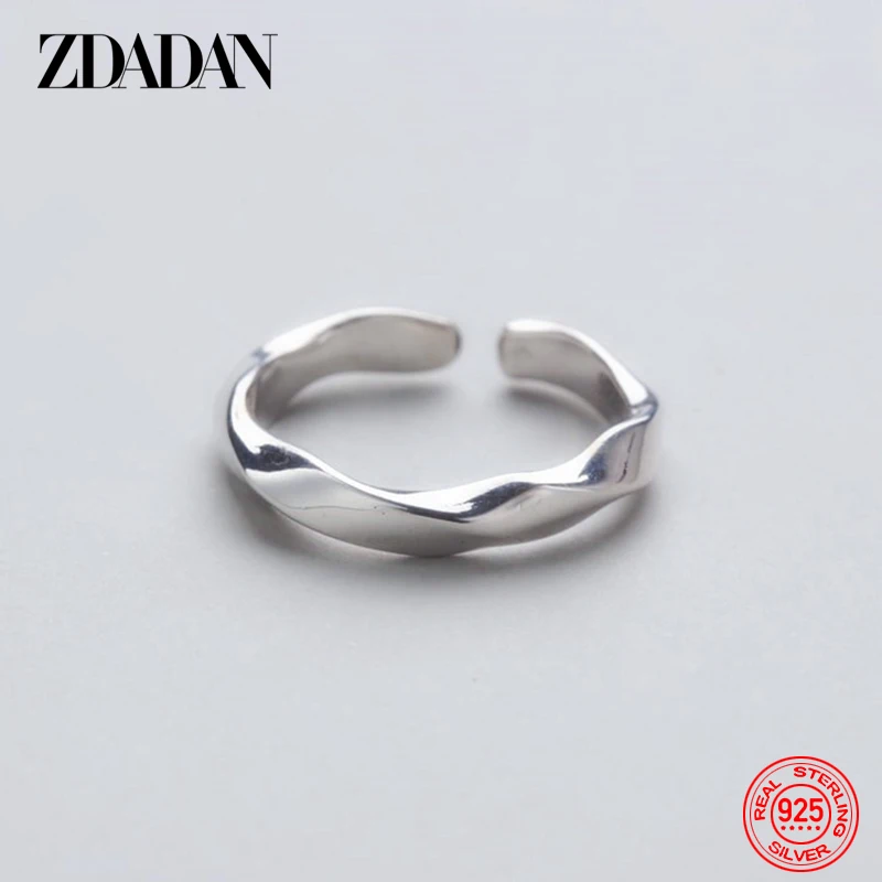 

ZDADAN 925 Sterling Silver Wave Open Adjustable Ring For Women Men Fashion Jewelry