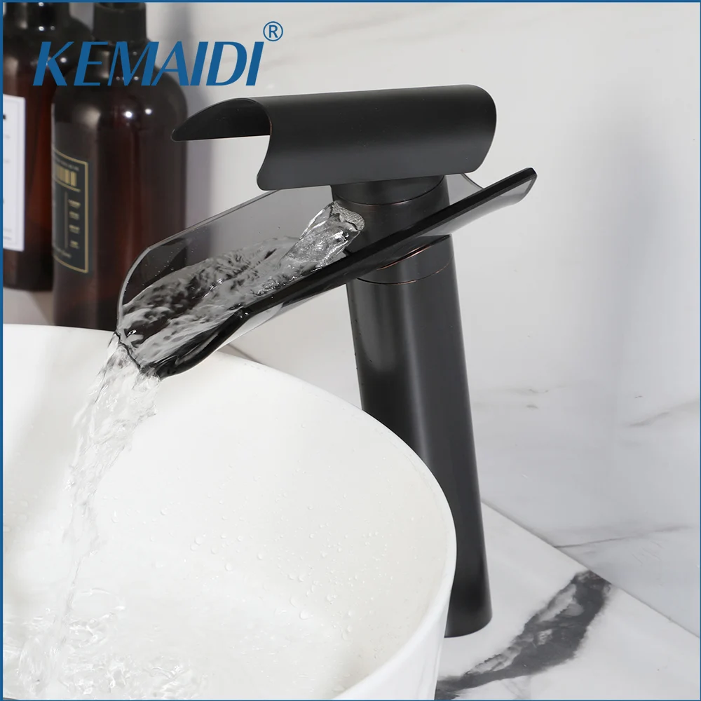 

KEMAIDI Bathroom Faucet with Glass Spout Washbasin Faucets Tap Single Handle Cold Hot Water Mixer Tap Deck Mounted Brass Faucets