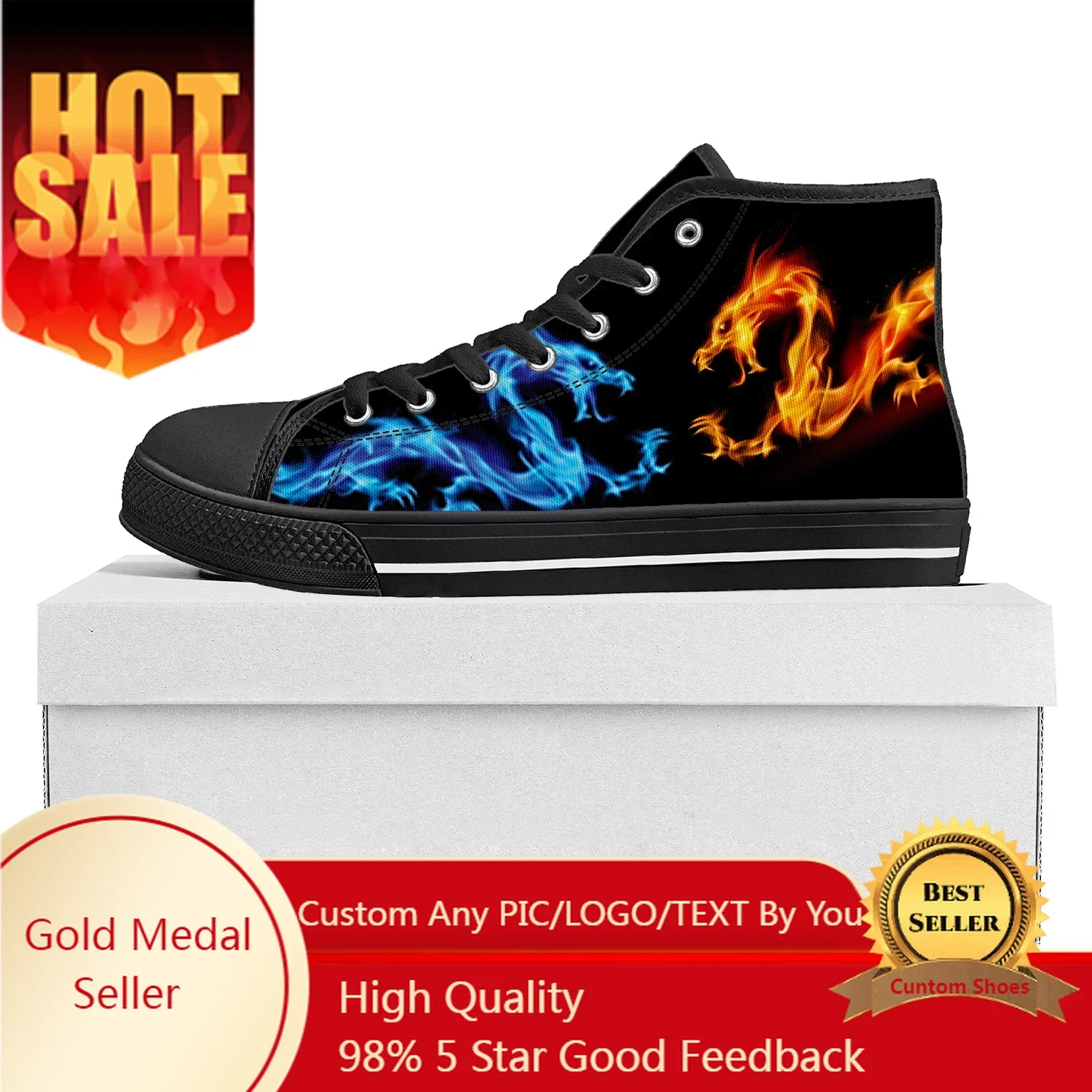 

Dragon Pattern Design High Top High Quality Sneakers Mens Womens Teenager Canvas Sneaker Custom Made Shoe Casual Couple Shoes