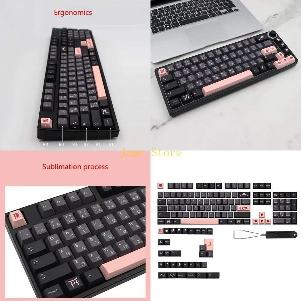 

LX0B High PBT Mechanical Keyboard Keycaps Night Sakuras Dye Subb 136 Keycap Japanese