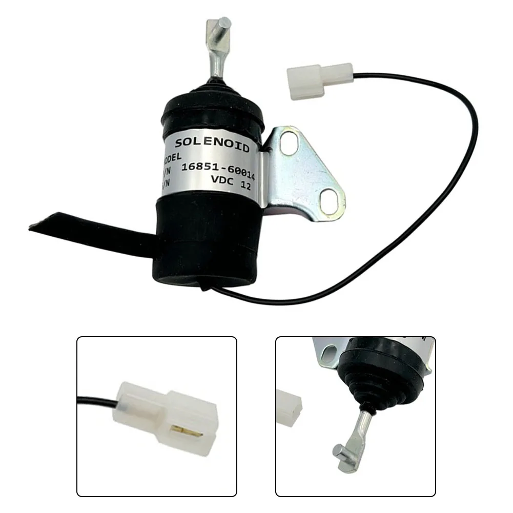 Silver Metal Fuel Shut Solenoid Valve 12V 16851-60014 16851-60010 For Kubota Mower Engine Parts