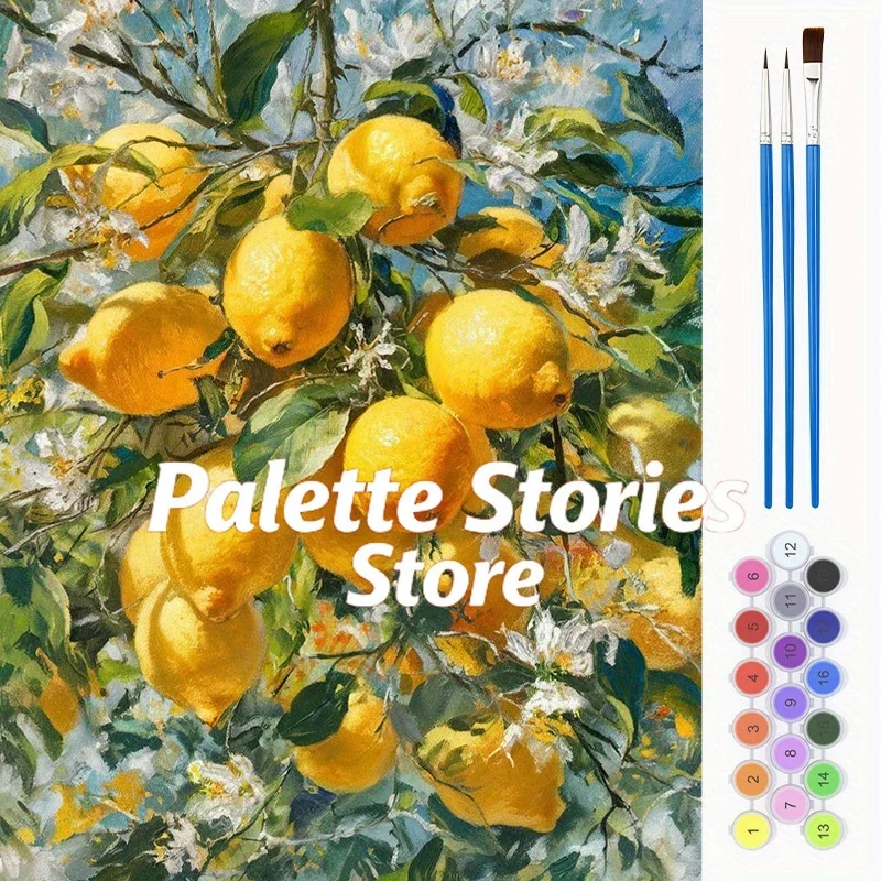 

1pc, Adult Digital Painting Kit - Transparent Lemon Tree, 40×50 Cm / 15.7X19.6 Inches, Canvas Art Set, Hand-Painted Color Fillin