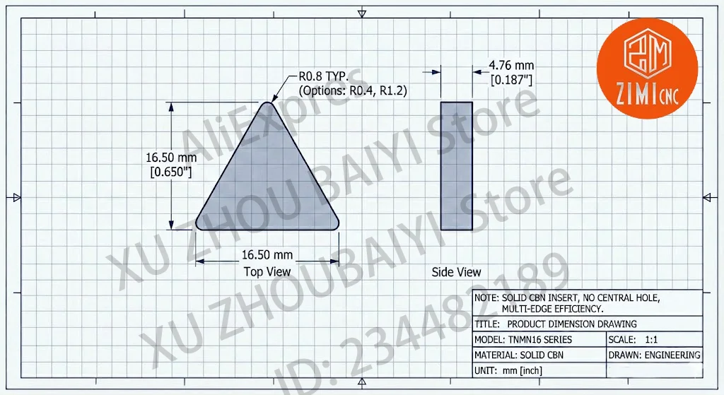 TNMN160404 TNMN160408 Solid CBN Inserts 6-Edge CNC Lathe Turning Tool for Hardened Steel HRC58-65 Cast Iron Machining
