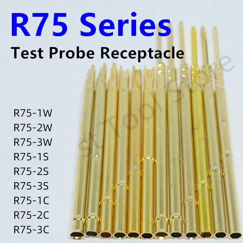 100PCS R75 Receptacle Test Pin P75-B1 Brass Tube Needle Sleeve Seat Probe Sleeve Length 17.5 26.5mm Dia 1.32mm R75-2W 3W R75-2S