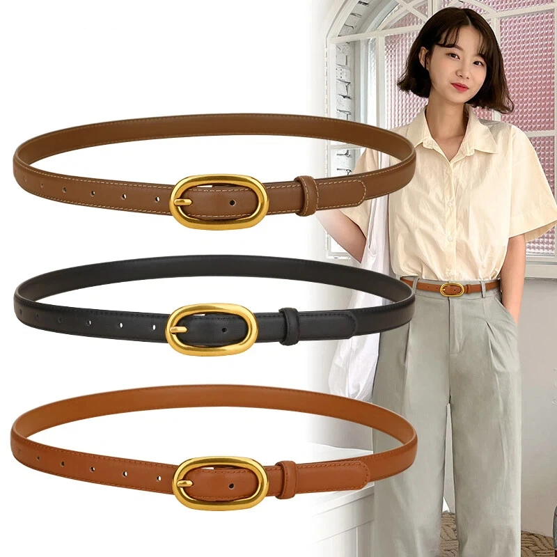 

Минималистичный корейский модный тонкий кожаный ремень для женщин с игольной пряжкой, универсальный аксессуар для джинсов, широкие брюки и юбки