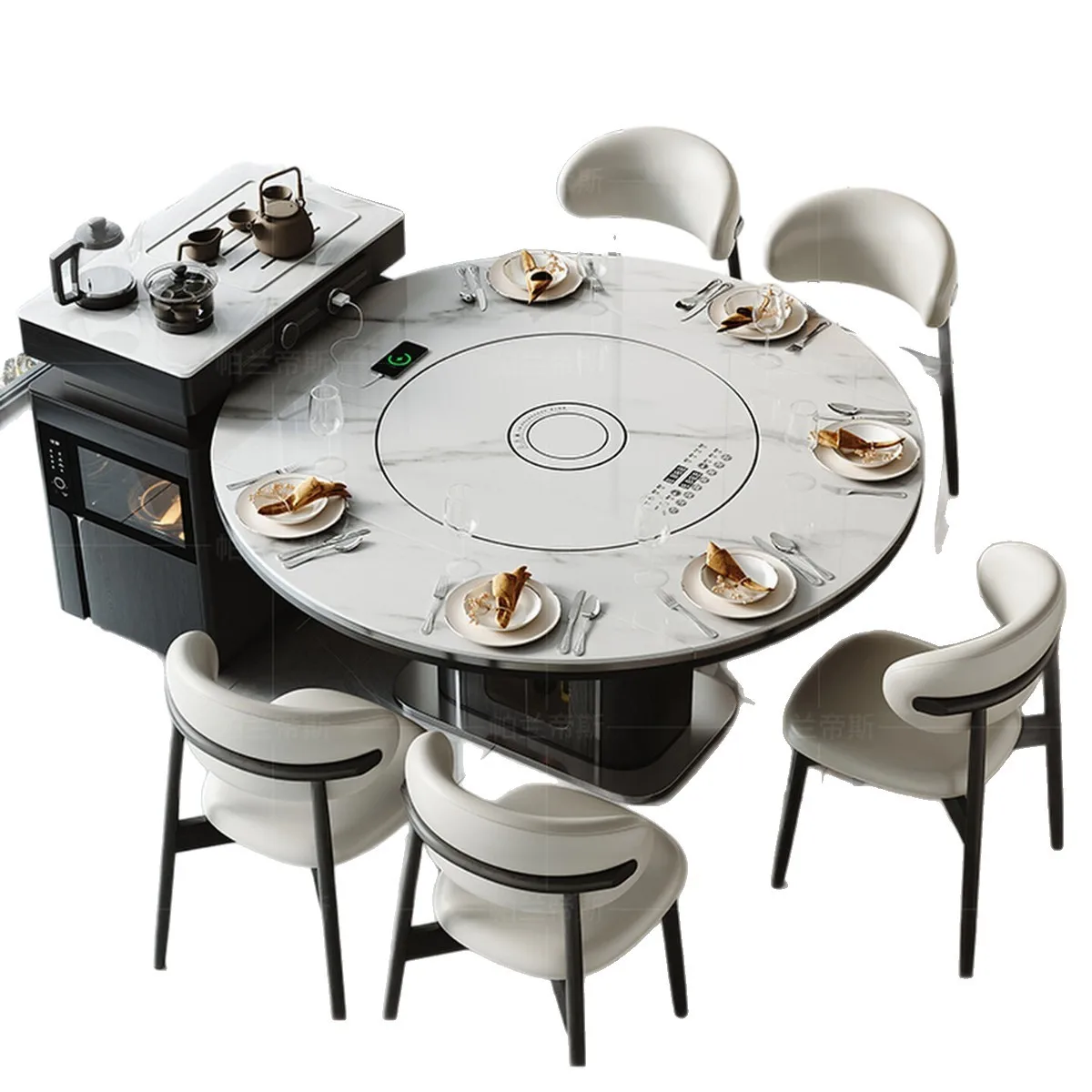 Dining Table Integrated Small Apartment Telescopic Square and Round Two Thermal Insulation Turntable