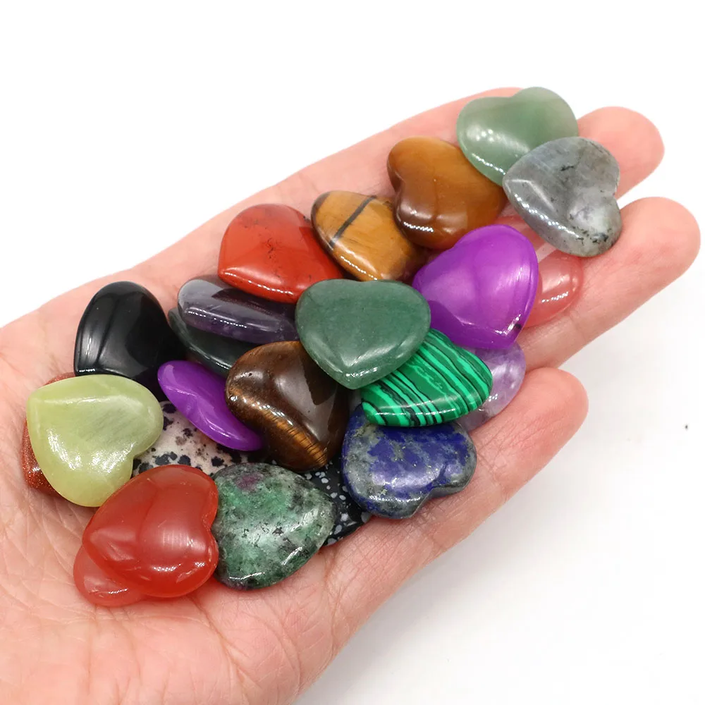 20mm Natural Stone Heart Shape Crystals Amethyst Rose Quartz Agate Reiki Healing Gemstone Love Pocket Gift Home Decoration