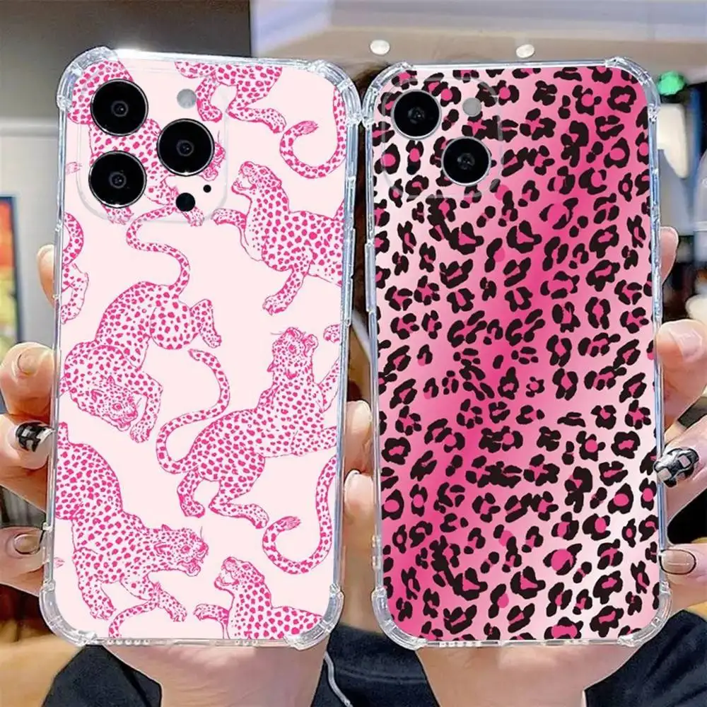 

Pink Leopard Pattern Phone Case For iPhone 16,15,14,13,12,11 Pro,Max,Plus,X,XS,XR,SE,Mini Transparent Silicone Soft
