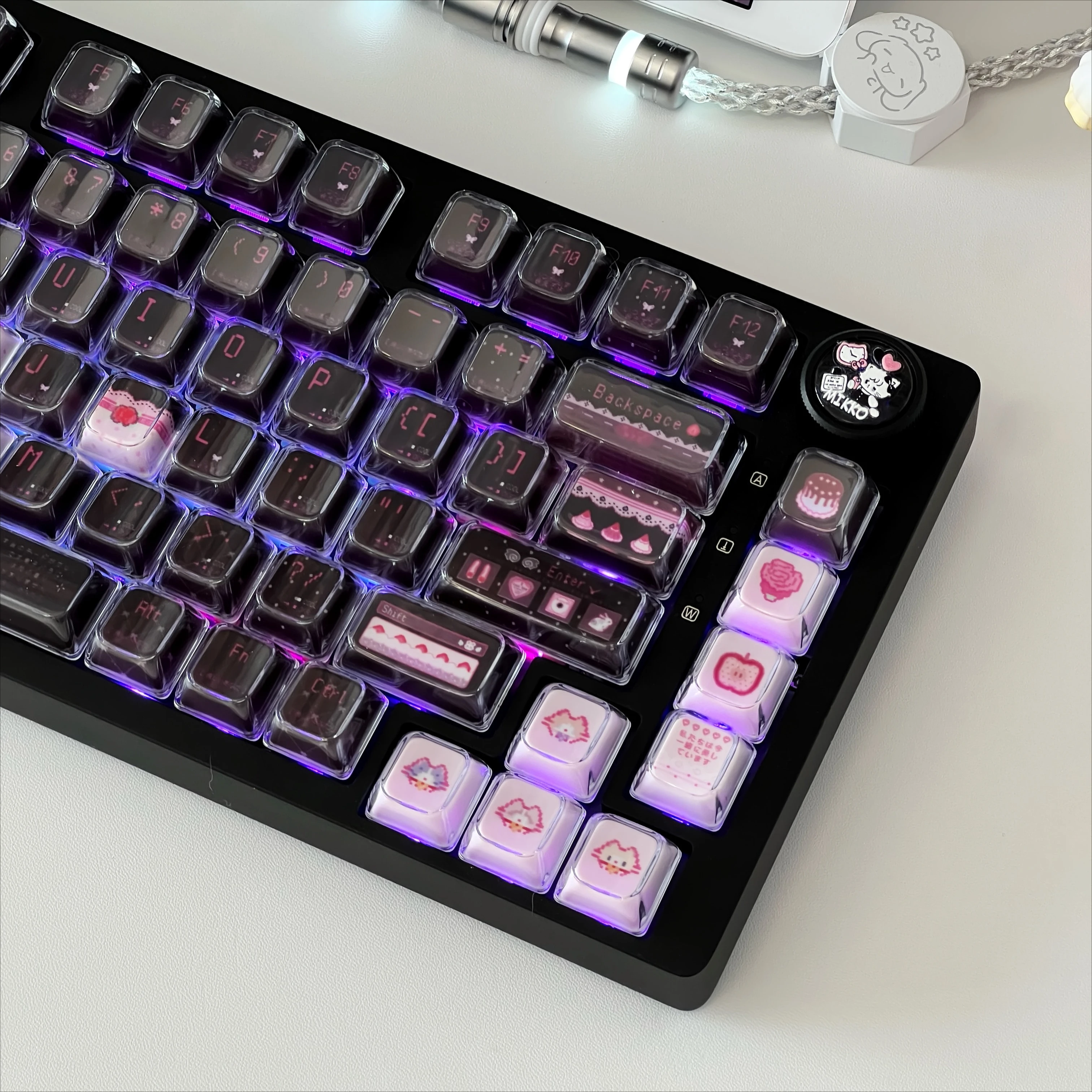 Pixel Pudding Keycap PBT Double Shot Cherry Profile 140 keys Black Pink Custom Keycaps for MX Switch Mechanical Gaming Keyboards