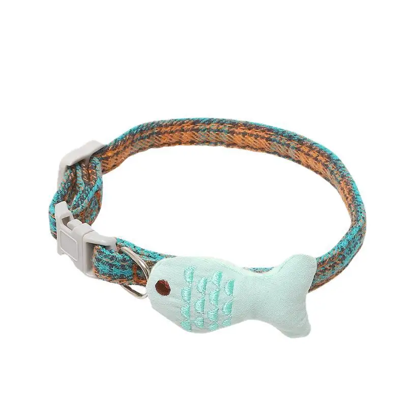 Pet Cat Collar Cotton Filled Embroidered Neck Ring Cartoon Fish Cat Necklace Cat Accessories