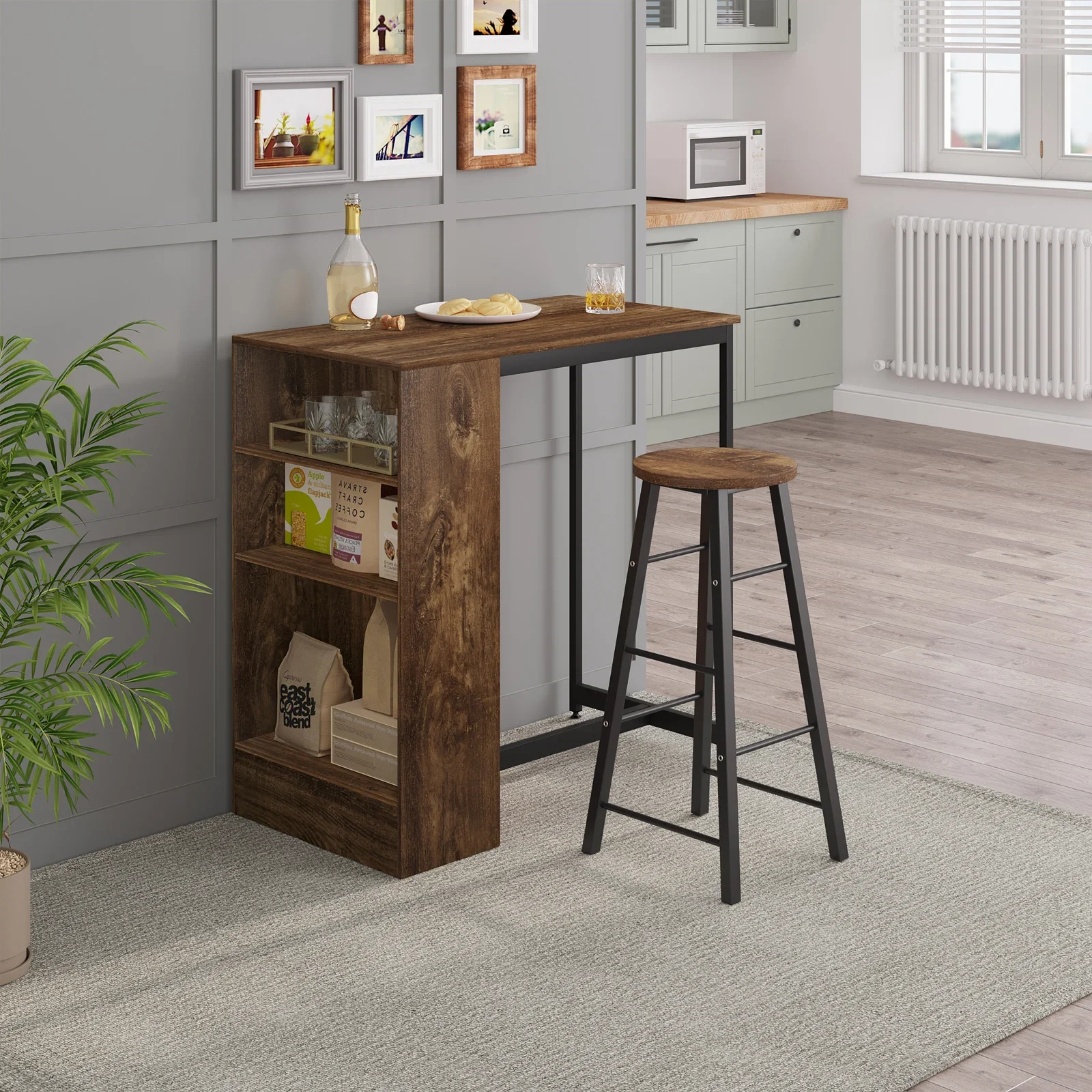 Table de BCURavec 3 Étagères, Table de Comptoir de Bar, Console Haute, Table Debout pour Thé, Café, Cocktail, Cuisine, ixà la Maison, 91x49x91cm