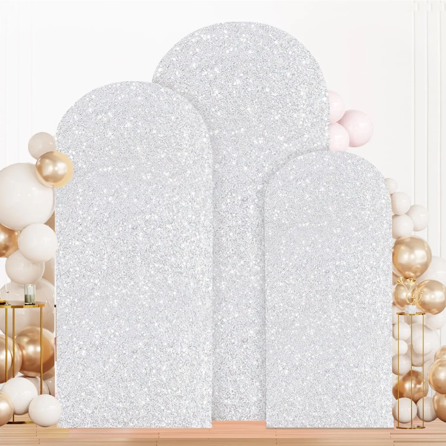 Silberne Bogenabdeckung, Pailletten-Hintergrund, Kuppel, Chiara-Hintergrund, Ständerabdeckung, geeignet für Hochzeit, Geburtstag, Party, Fotografie, Dekoration