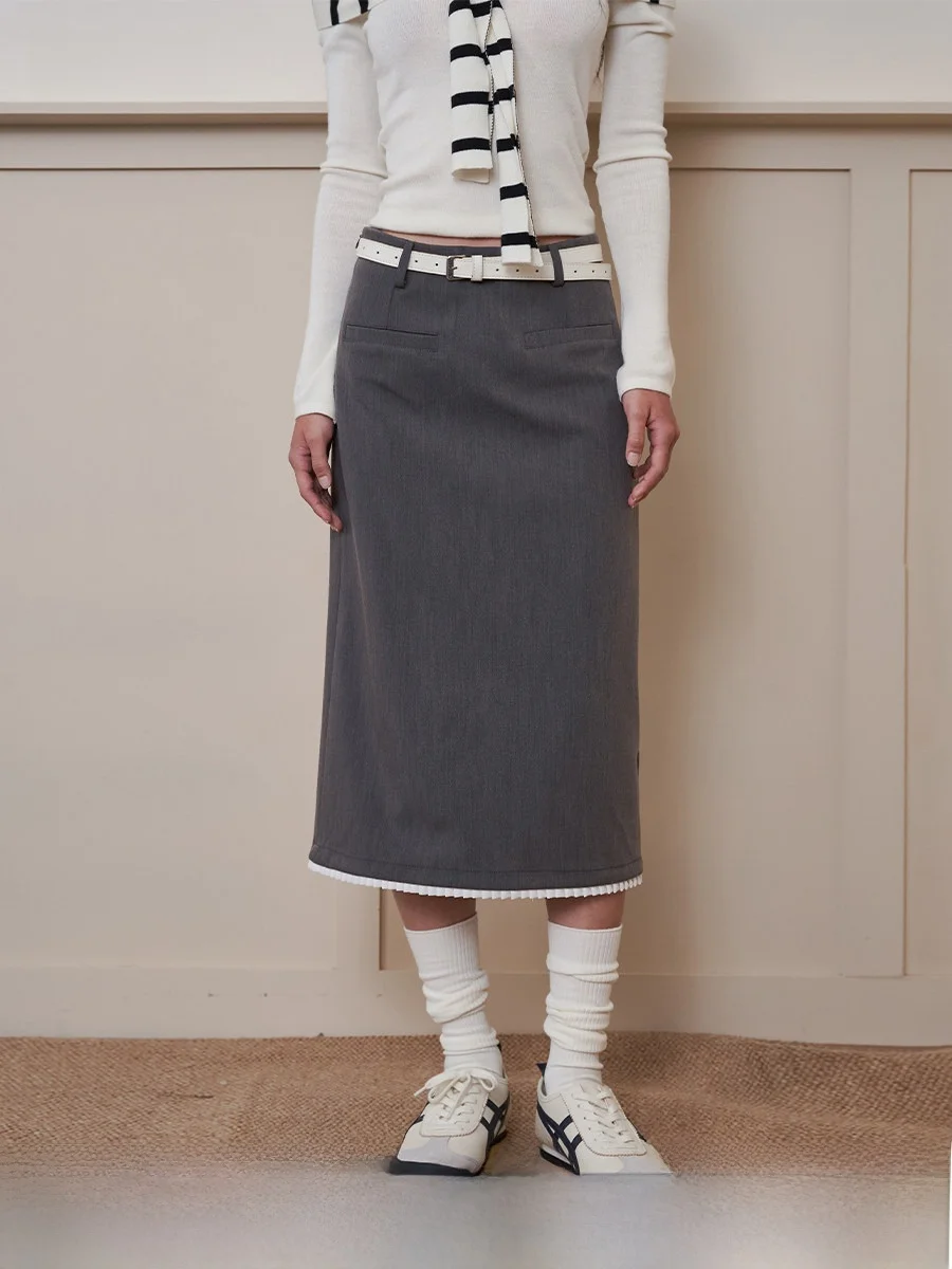 

NAWS ey Pencil Skirt Suit Mid-Length Ba Split Slimming A-Line Skirt Commute Sle Polyester Blend Office Casual Wear