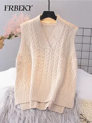 Fashion V-neck Knitted Vest Autumn New Vintage Solid Color Pullover Sweater Vests for Women Pullovers Korean Fashion Jumper Tops