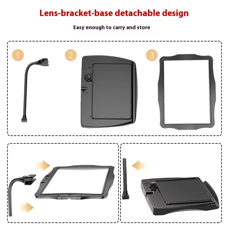 Desktop Magnifying Glass with Infinite Dimming and Large Mirror Surface, Detachable and Rechargeable Vision Aid