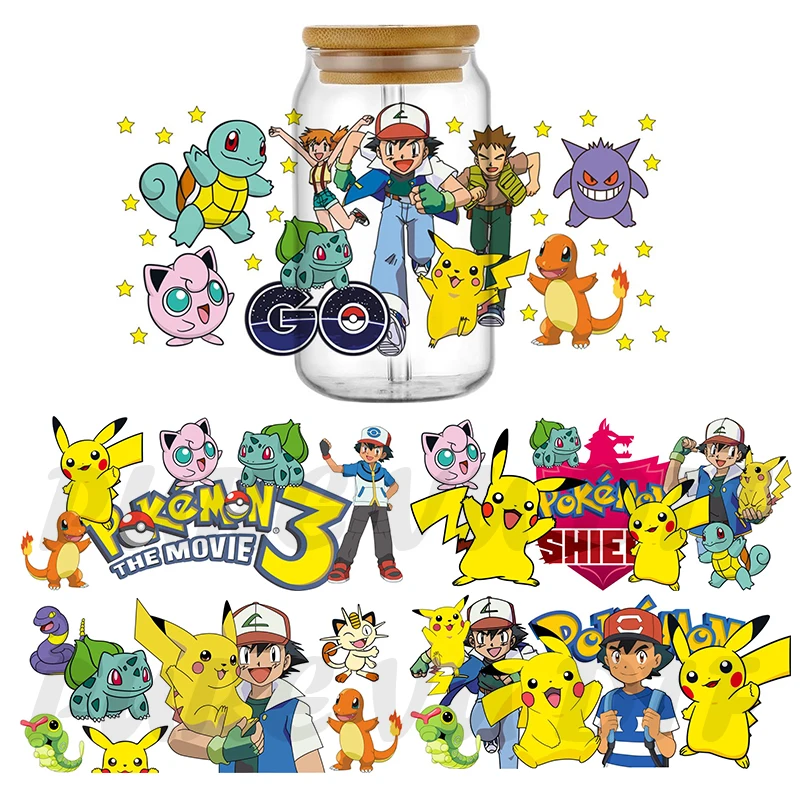 

Miniso New Popular Pokemon Japanese Cartoon Waterproof UV DTF Cup Mug Wraps Sticker DIY 3D Decal For 16oz Libbey Glass