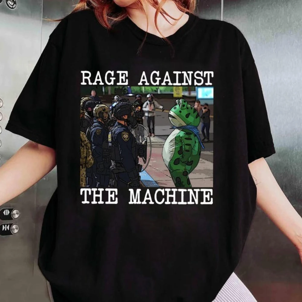 Camiseta de protesta Rage Against The Machine Portland Frog para mujer y hombre, camisetas informales con cuello redondo, camisetas gráficas de algodón, camisetas de calle
