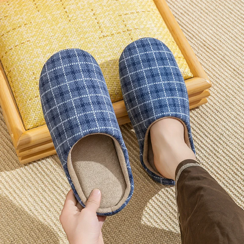 Männer Frühling Und Herbst Hause Stumm Hausschuhe Plaid Design Schlafzimmer Holz Boden Komfortable Weichen Boden Nicht-slip Stumm paar Stil – Detail 5