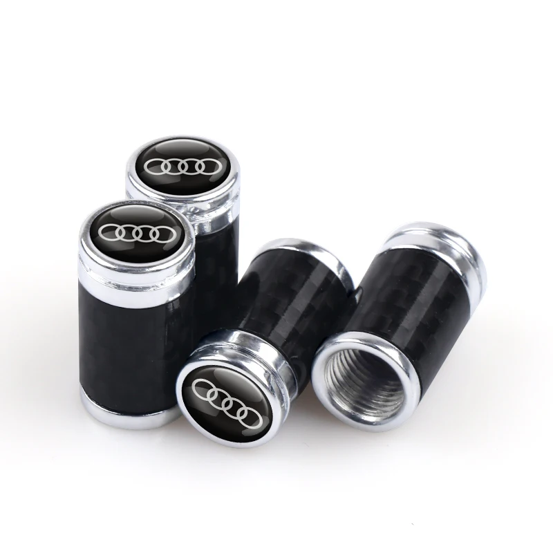 4Pcs Black Fashion Car Wheel Tire Valve Cap Carbon Fiber Dust Cover For Audi A4 A5 A7 A8 Q3 Q5 Q6 Q7 TT RS S3 S6 Sline Quattro