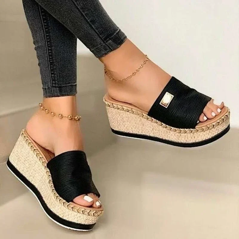 Womens High Heels Slippers Thick Bottom Casual Shoes Ladies Slides Leisure Summer Wedges Sandals Women Platform Mules Slipper