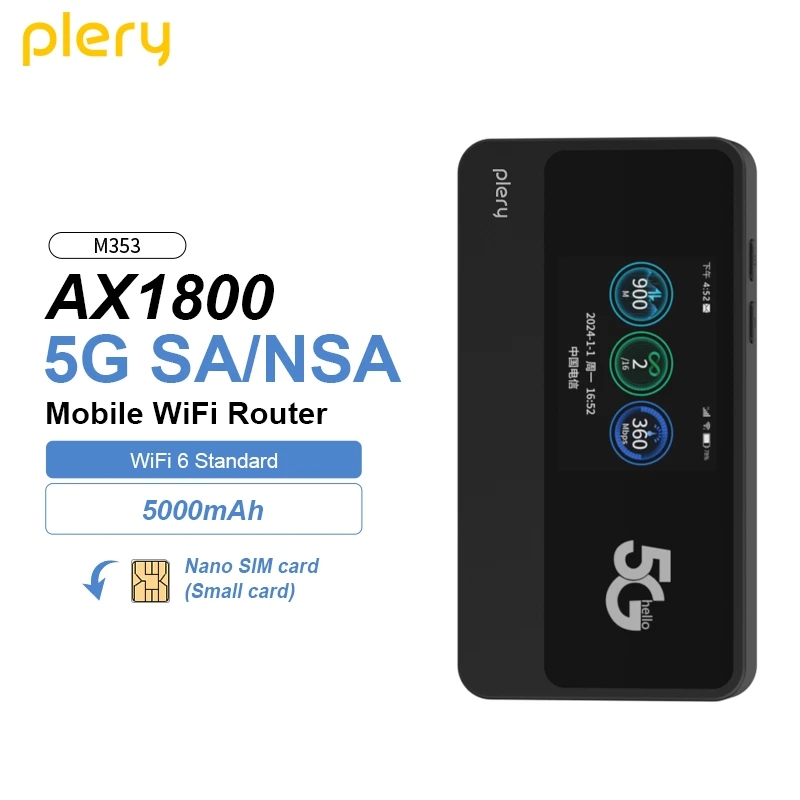 

PLERY﻿ 4G/5G SA/NSA AX1800 Mobile Wi-Fi Router 4400mAh 16users Portable Pocket MiFi Mobile Wifi Hotspot with Sim Card Slot ﻿