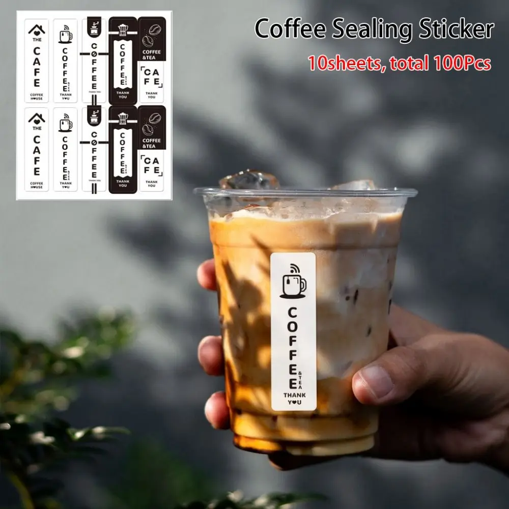 100Pcs/10Sheets Thank You For Your Support Coffee Sticker Coffee Cup Decoration Small Business Seal Label Self-Adhesive