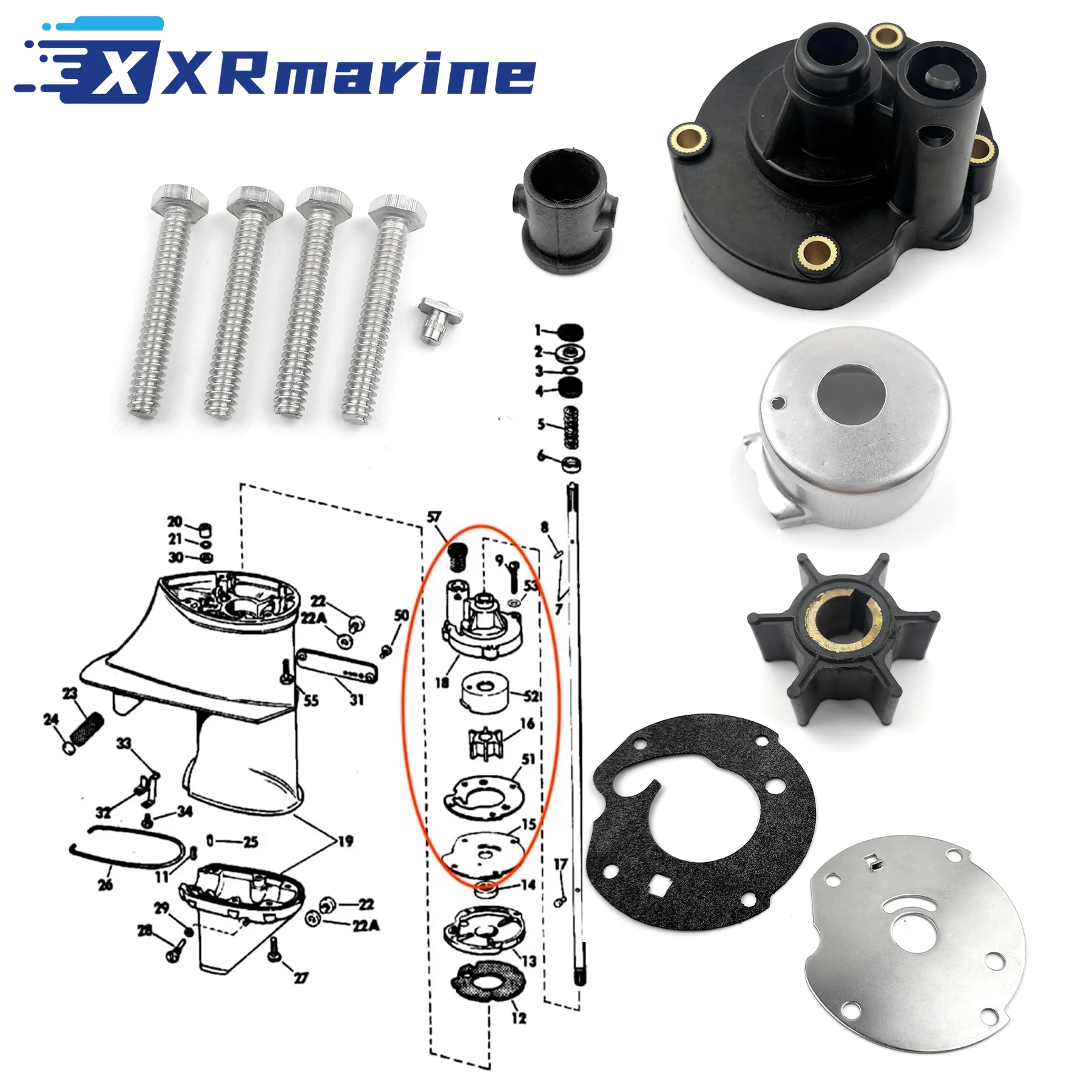 763758 Water Pump Impeller Repair Service Kit for Johnson Evinrude OMC 5.5HP 6HP 7.5HP Outboard Boat Motor Engine 382797 389228
