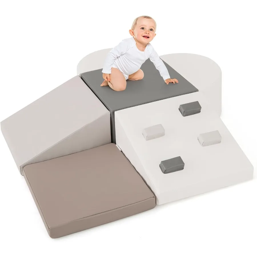 

Конструкция для скалолазания и раздвижной активности в помещении, игровая площадка для спортзала, альпинист с 6-компонентными блоками из мягкой пены и серой искусственной кожи