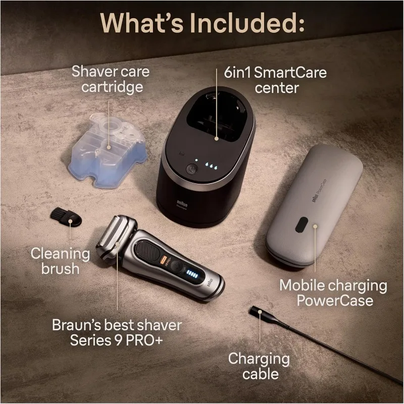 Braun Series 9 PRO+ 9577cc Electric Razor for Men, 5 Pro Shave Elements & Precision Long Hair Trimmer, Wet & Dry, 60min Battery