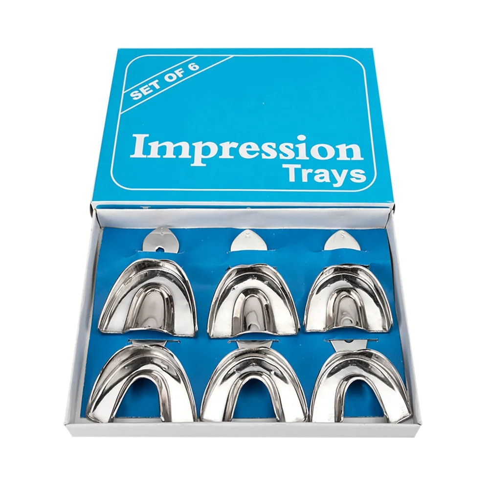 Set of 6 Dental Autoclavable Metal Impression Trays Stainless Steel Upper Lower Dental Perforated Impression Trays