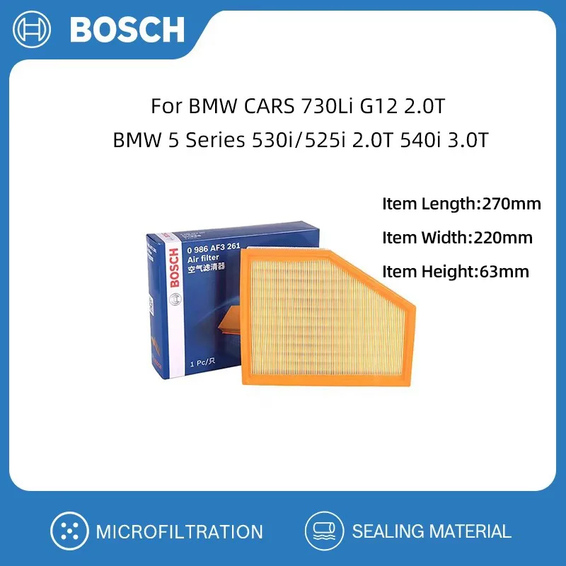 BOSCH Air Filter For BMW CARS 730Li G12 2.0T BMW 5 Series 530i/525i 2.0T 540i 3.0T 13718577171