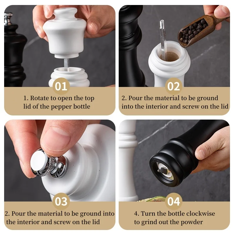 Japanese Style Teppanyaki Pepper Grinder Sets,Sea Salt Grinder,Manual Wooden Black And White Pepper Mills Base Set,Ceramic Core