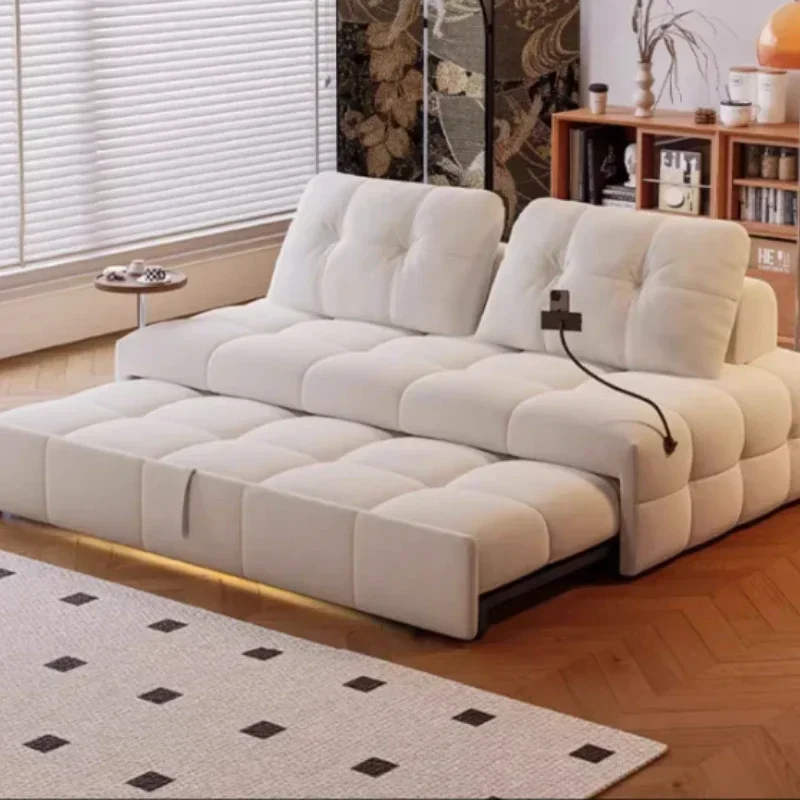 

Трансформируемая L-образная секционная кровать Lazy Cloud, диван-кровать кремового цвета, пуховый диван-кровать двойного назначения для гостиной, выдвижной, многофункциональный