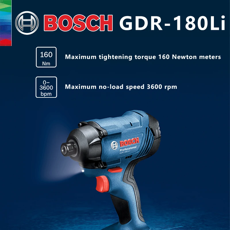 Bosch-llave de impacto recargable GDR 180 LI, destornillador eléctrico de 18V, 160Nm, taladro de mano, Herramientas Eléctricas originales