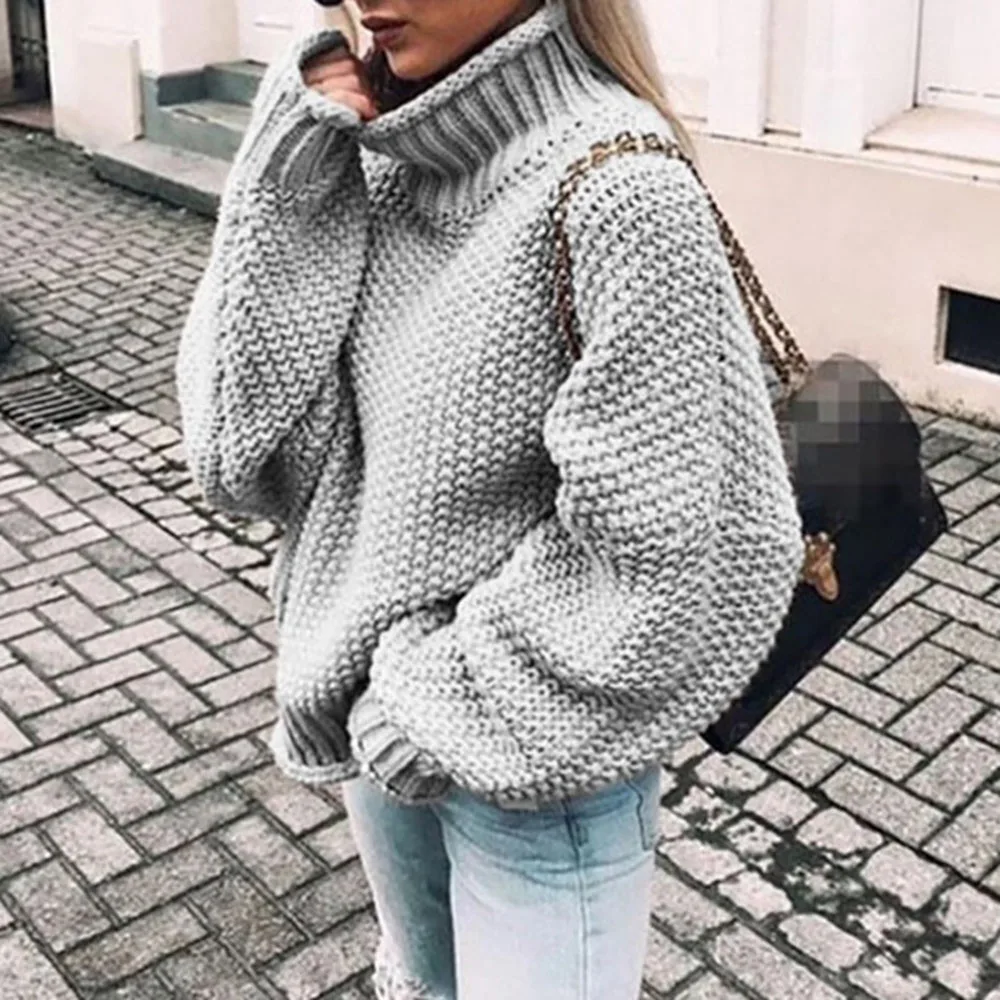 S-XL Women Autumn Winter Warm High Neck Plain Loose Pullovers Korean Office Retro Knitwear Minimalist Turtleneck Knitted Sweater