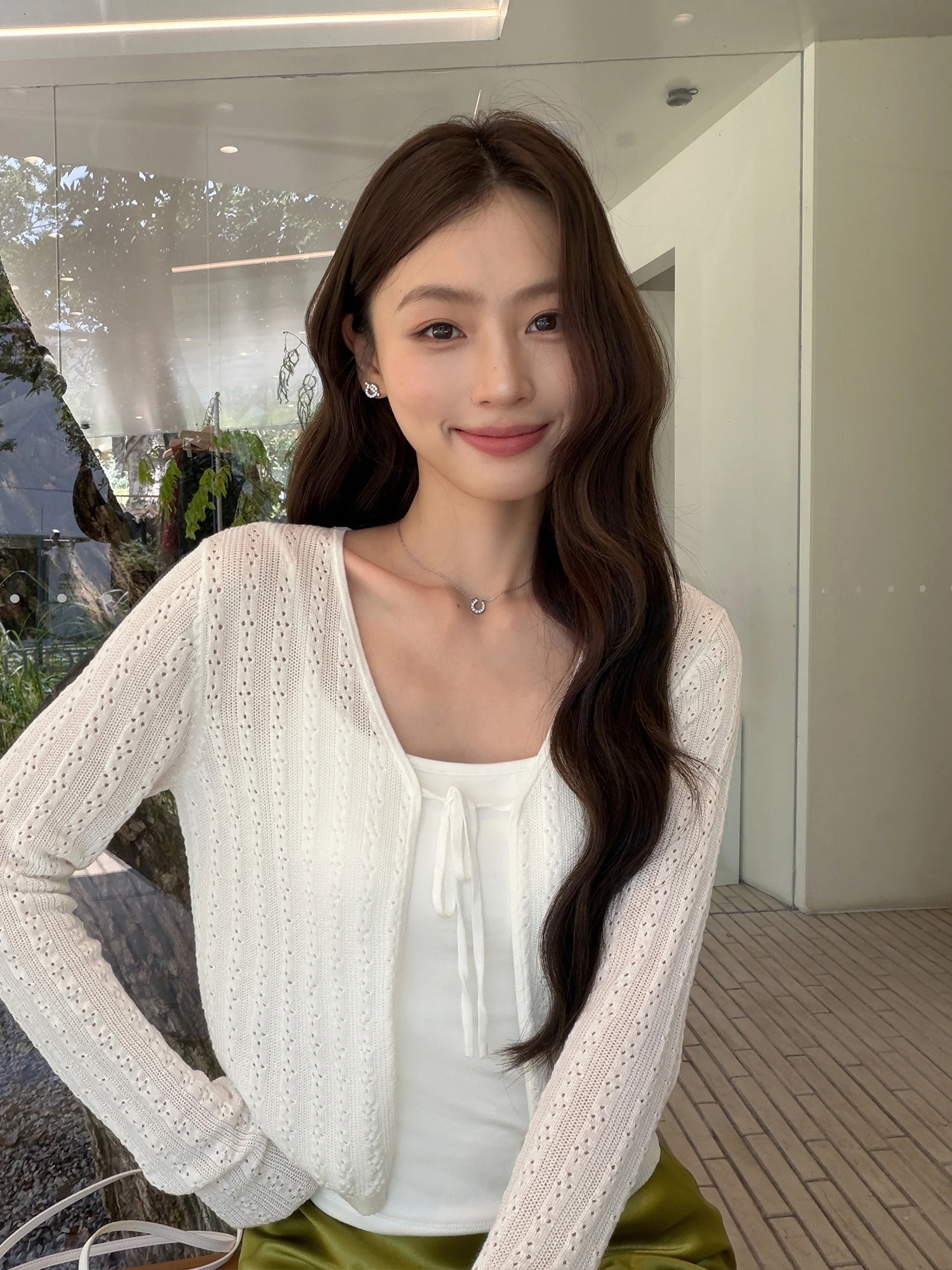 Pusumede Exclusive 100% Lyocell Women's Knitted Open Cardigan Hollow out Thin Style Tie Belted Top Summer Sun Protection