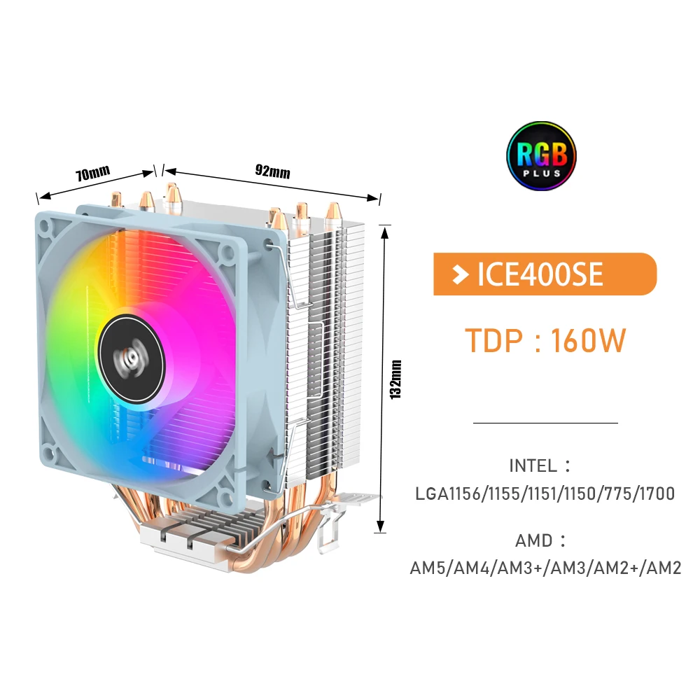 Aigo ICE CPU-Kühler 2 4 6 Heatpipes PC-Kühler PWM 3PIN 90 mm CPU-Kühlung Silent RGB-Lüfter für Intel 1700 1150 1156 1366 1155 AMD